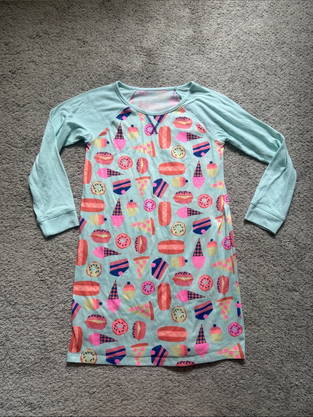 Cat & Jack Light Aqua Sleepdress with Pink, Coral and Navy Treat Print